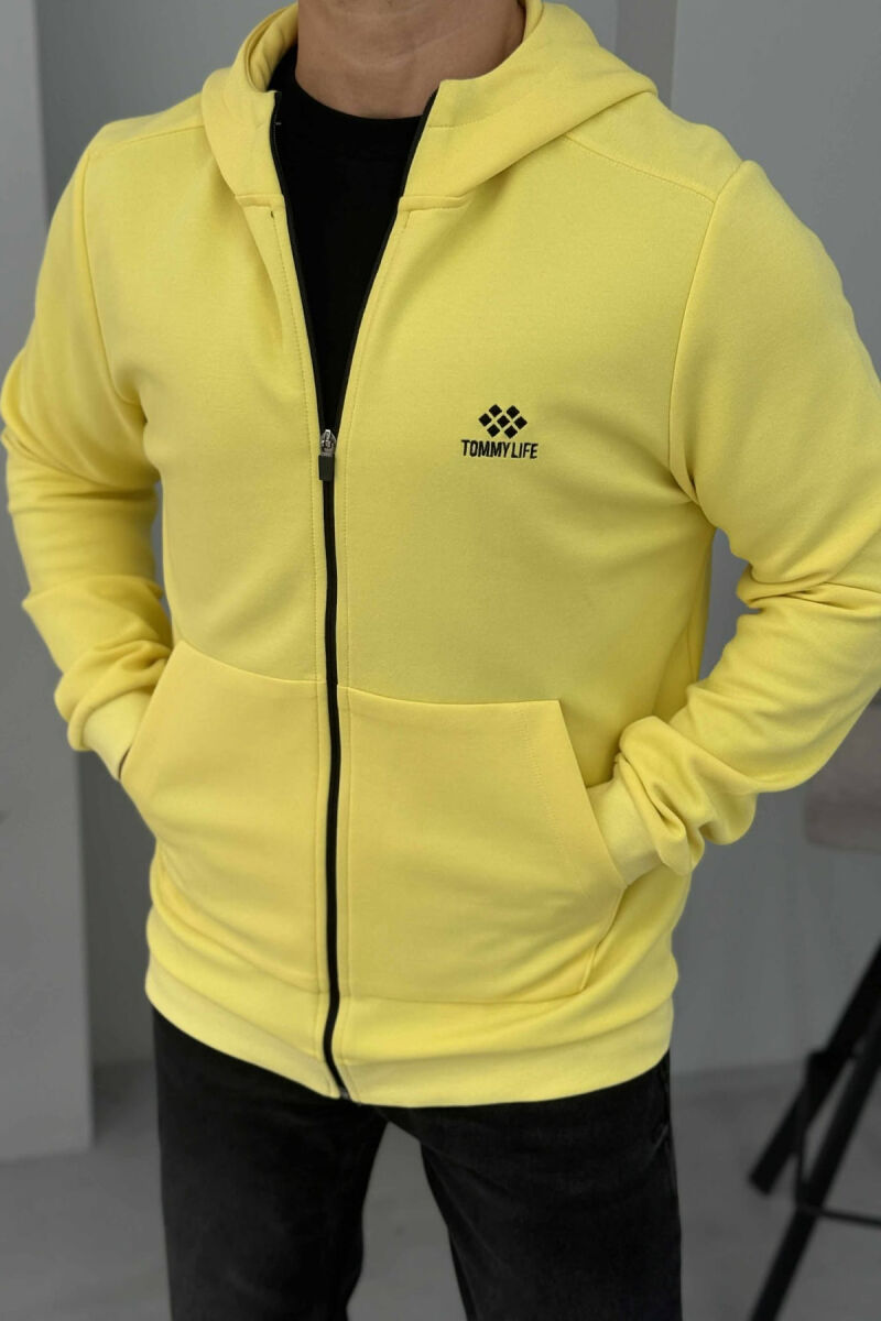 ONE COLOR HOOD ZIPPER MEN COTTON JACKET YELLOW/E VERDHE - 1