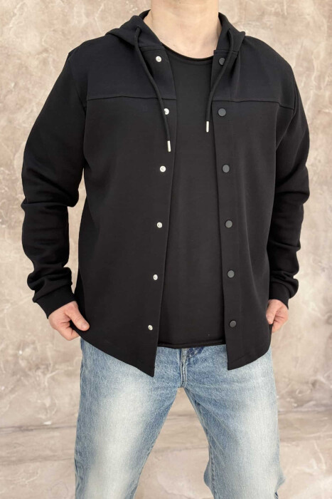 ONE COLOR HOODED MEN CARDIGAN BLACK/ E ZEZE - KLAUDIO FASHION