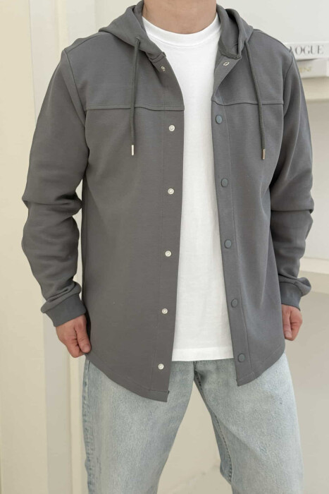 ONE COLOR HOODED MEN CARDIGAN GREY/GRI - KLAUDIO FASHION