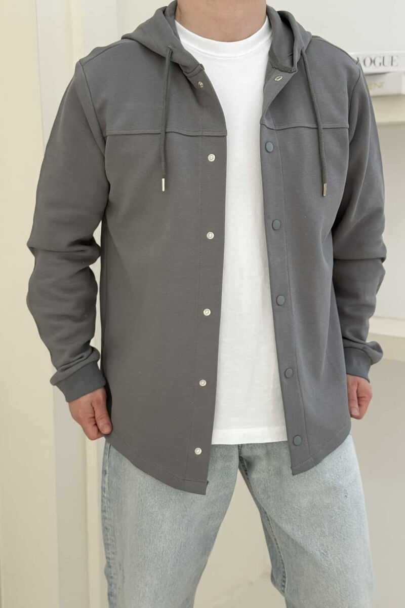ONE COLOR HOODED MEN CARDIGAN GREY/GRI - 1