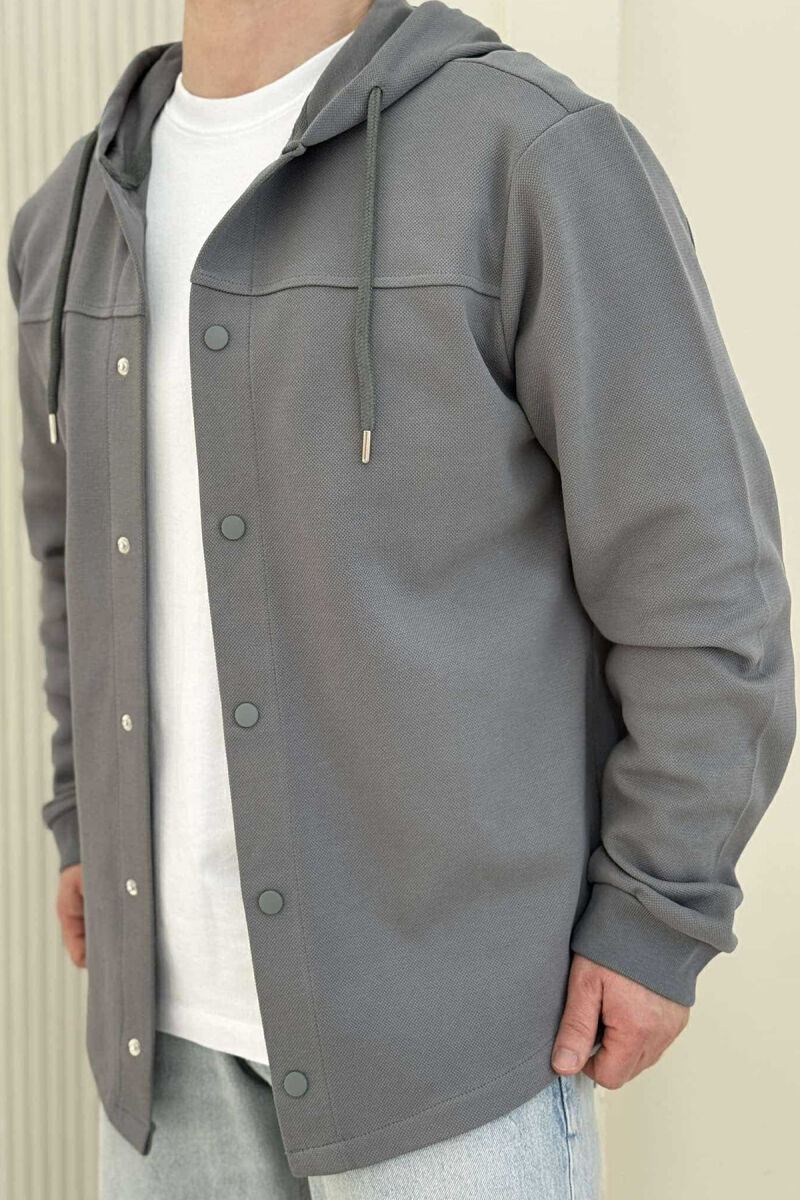 ONE COLOR HOODED MEN CARDIGAN GREY/GRI - 2