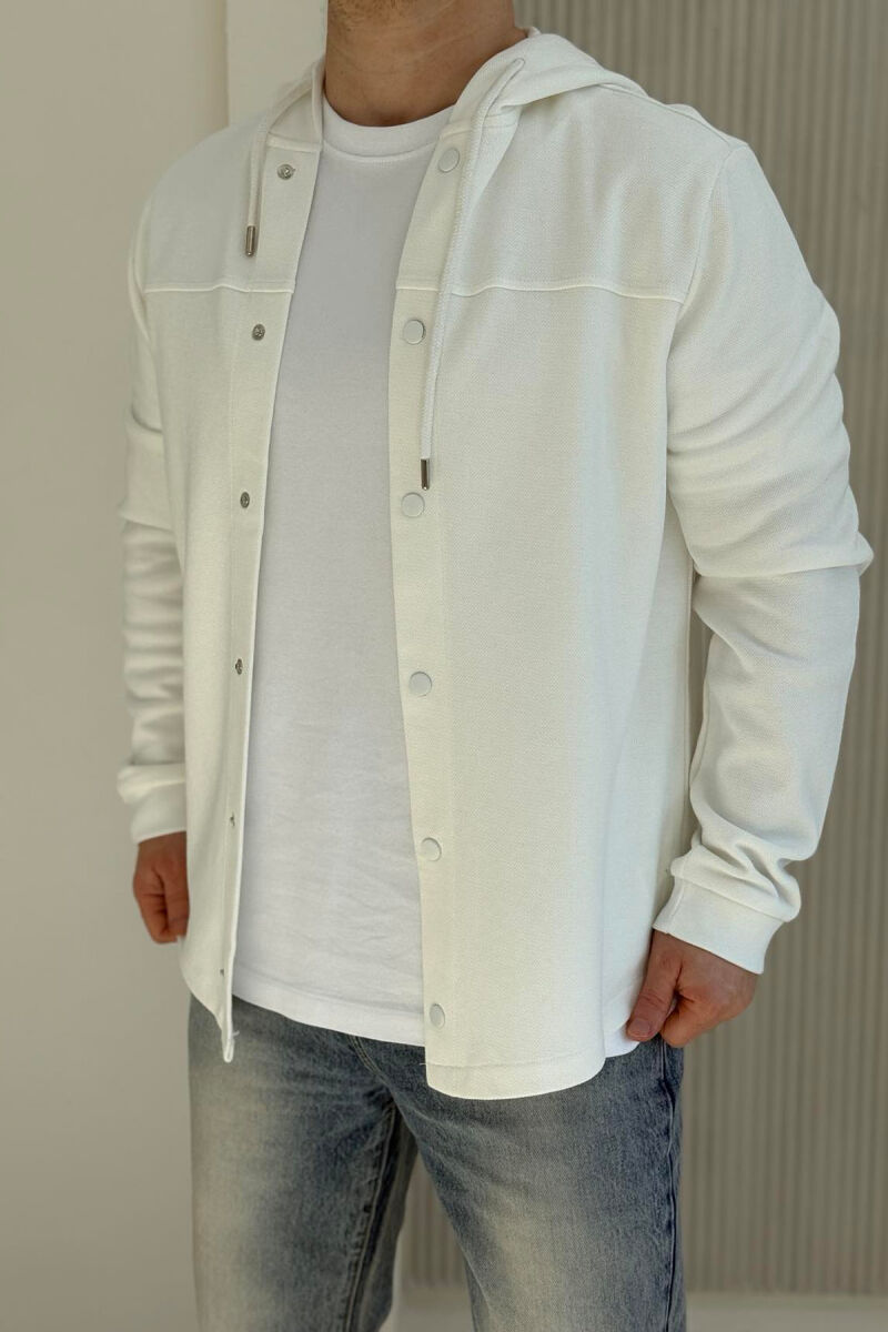 ONE COLOR HOODED MEN CARDIGAN WHITE-E BARDHE - 1