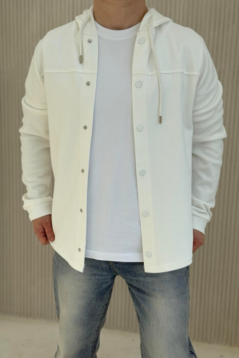 ONE COLOR HOODED MEN CARDIGAN WHITE-E BARDHE - 2