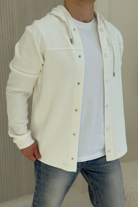 ONE COLOR HOODED MEN CARDIGAN WHITE-E BARDHE - 3