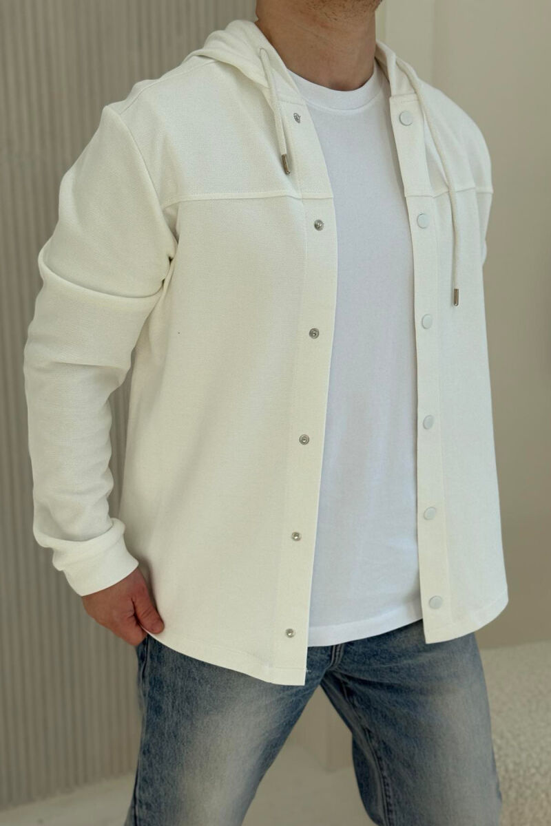 ONE COLOR HOODED MEN CARDIGAN WHITE-E BARDHE - 3