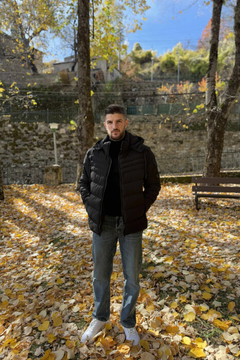 ONE COLOR HOODED MEN PUFFER JACKET BLACK/ E ZEZE - 2