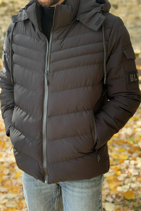 ONE COLOR HOODED MEN PUFFER JACKET BLACK/ E ZEZE - 1