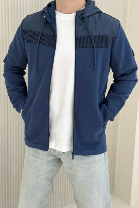 ONE COLOR HOODED MEN JACKET BLUE/BLU - 1