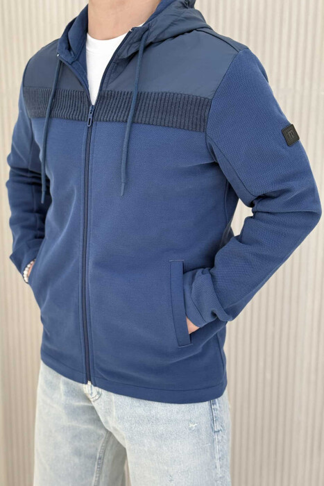 ONE COLOR HOODED MEN JACKET BLUE/BLU - 3