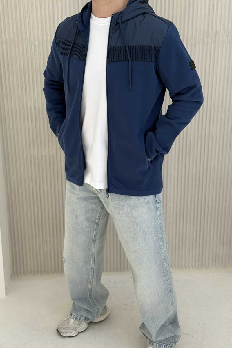 ONE COLOR HOODED MEN JACKET BLUE/BLU - 4