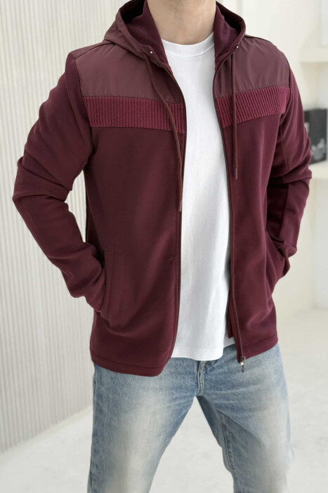 ONE COLOR HOODED MEN JACKET BURGUNDY/VISHNJE - KLAUDIO FASHION
