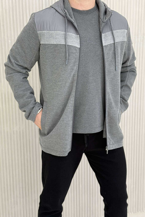 ONE COLOR HOODED MEN JACKET DARK GREY/GEE - 1