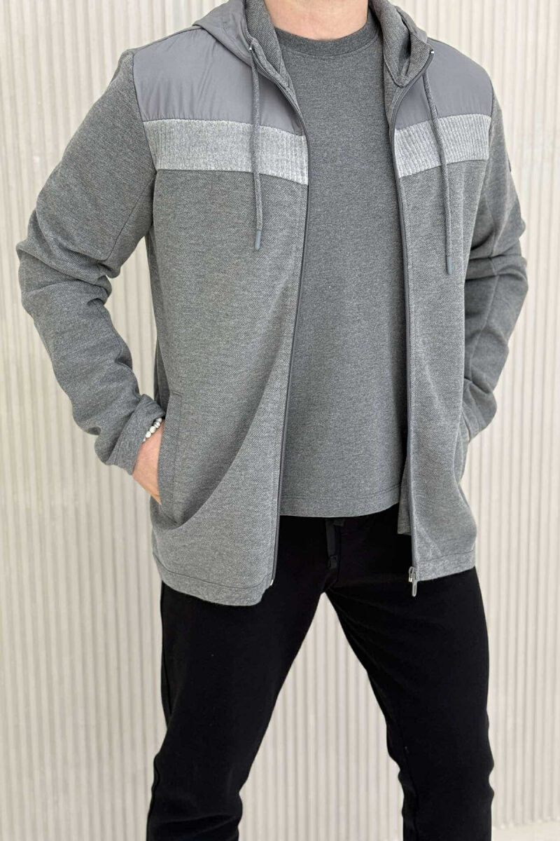 ONE COLOR HOODED MEN JACKET DARK GREY/GEE - 1