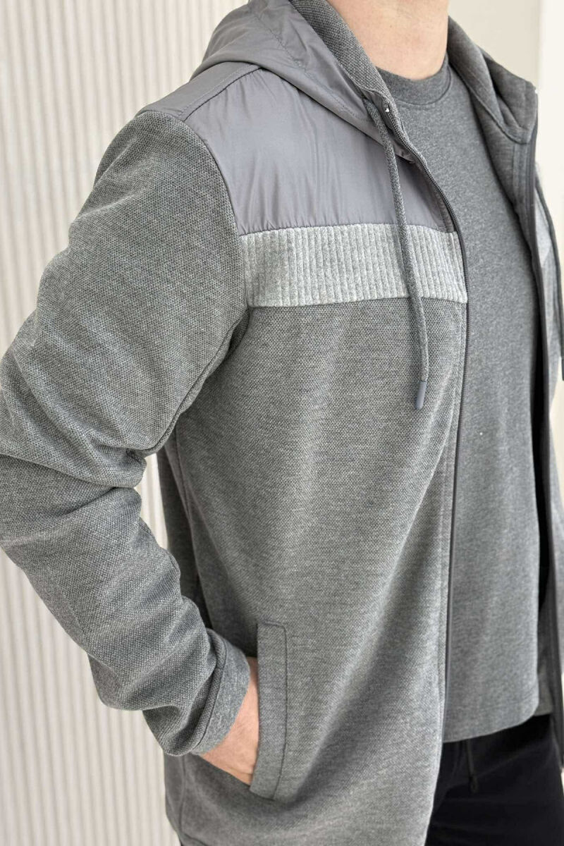 ONE COLOR HOODED MEN JACKET DARK GREY/GEE - 2