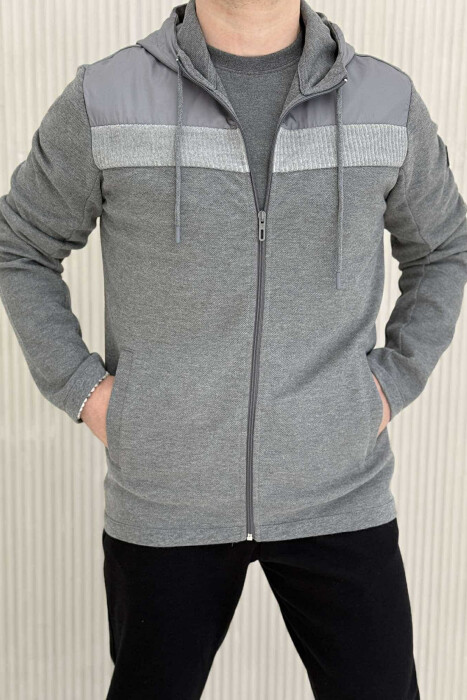 ONE COLOR HOODED MEN JACKET DARK GREY/GEE - 4