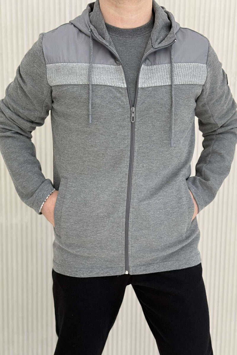 ONE COLOR HOODED MEN JACKET DARK GREY/GEE - 4