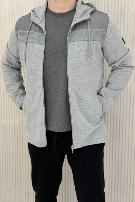 ONE COLOR HOODED MEN JACKET GREY/GRI - 1