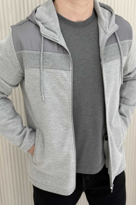 ONE COLOR HOODED MEN JACKET GREY/GRI - 3