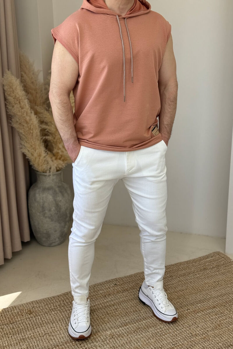 ONE COLOR HOODED MEN TANK TOP POWDER/PUDER - 1