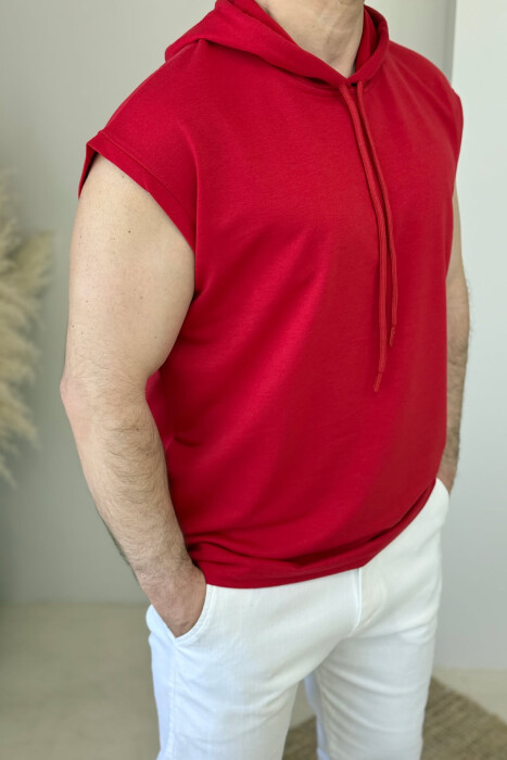 ONE COLOR HOODED MEN TANK TOP RED/E KUQE - 2