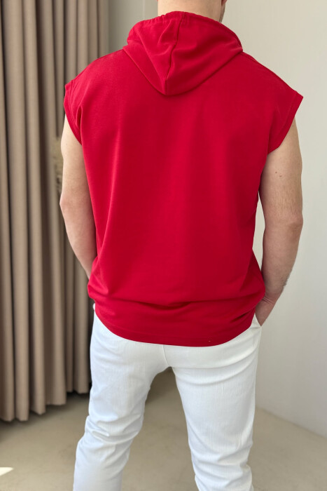 ONE COLOR HOODED MEN TANK TOP RED/E KUQE - 3
