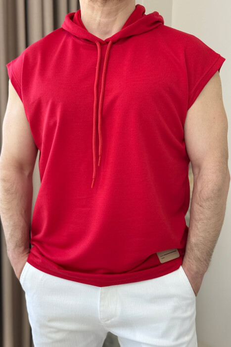 ONE COLOR HOODED MEN TANK TOP RED/E KUQE - 4