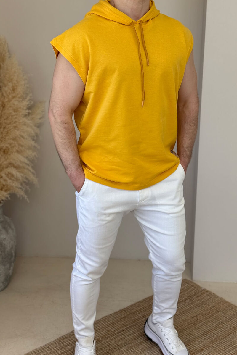 ONE COLOR HOODED MEN TANK TOP YELLOW/E VERDHE - 1