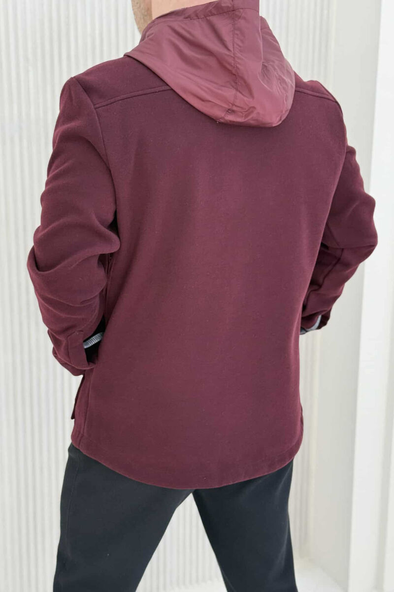 ONE COLOR HOODED POCKET DETAILS MEN JACKET BURGUNDY/VISHNJE - 2