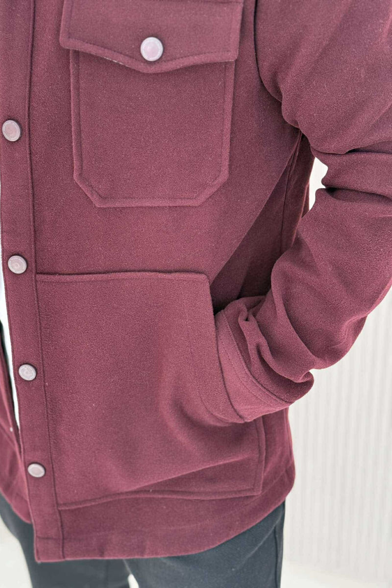 ONE COLOR HOODED POCKET DETAILS MEN JACKET BURGUNDY/VISHNJE - 3