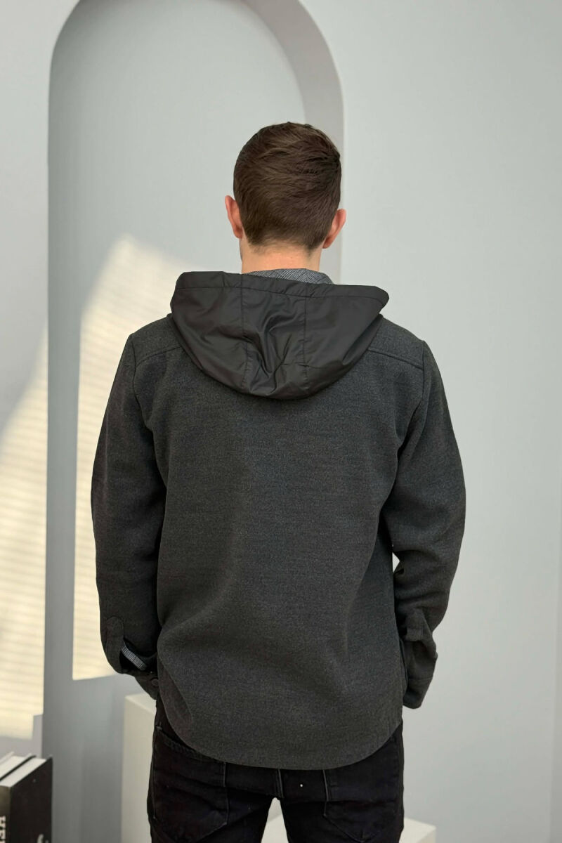 ONE COLOR HOODED POCKET DETAILS MEN JACKET DARK GREY/GEE - 6