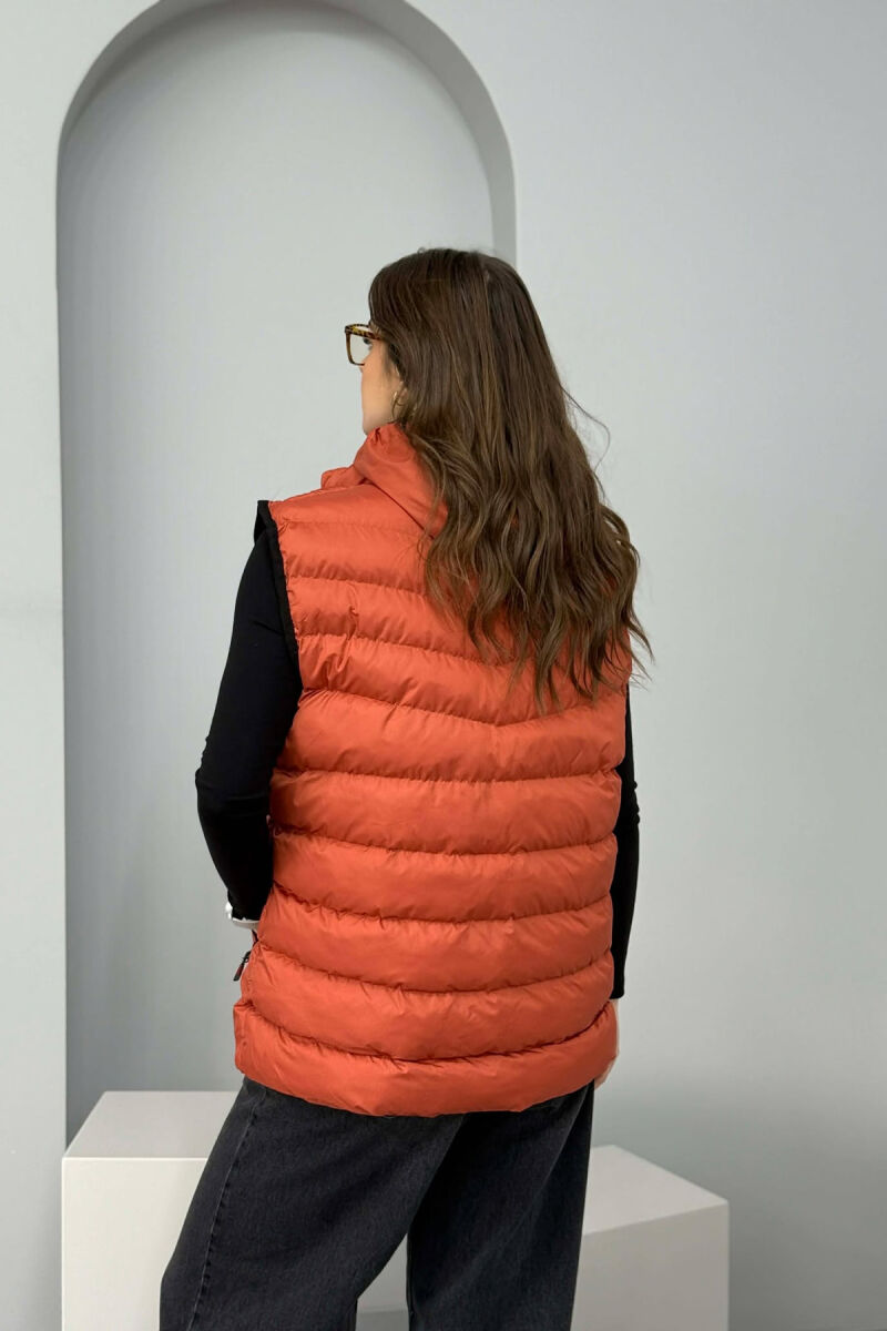 ONE COLOR HOODED SIMPLE WOMEN VEST BRICK/TULLE - 4