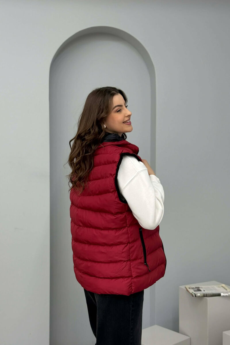 ONE COLOR HOODED SIMPLE WOMEN VEST BURGUNDY/VISHNJE - 4