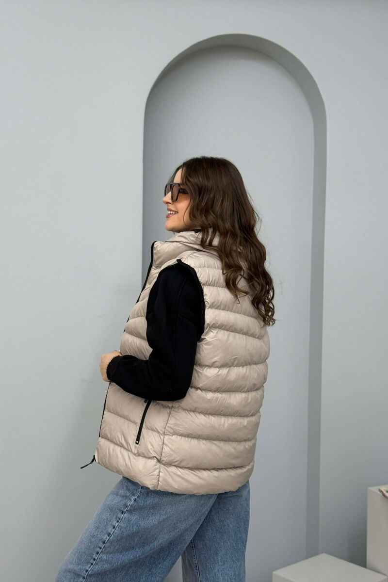 ONE COLOR HOODED SIMPLE WOMEN VEST GREY-GREY/GG - 3