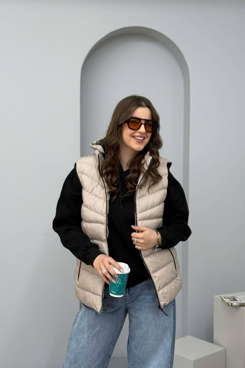 ONE COLOR HOODED SIMPLE WOMEN VEST GREY-GREY/GG - 5