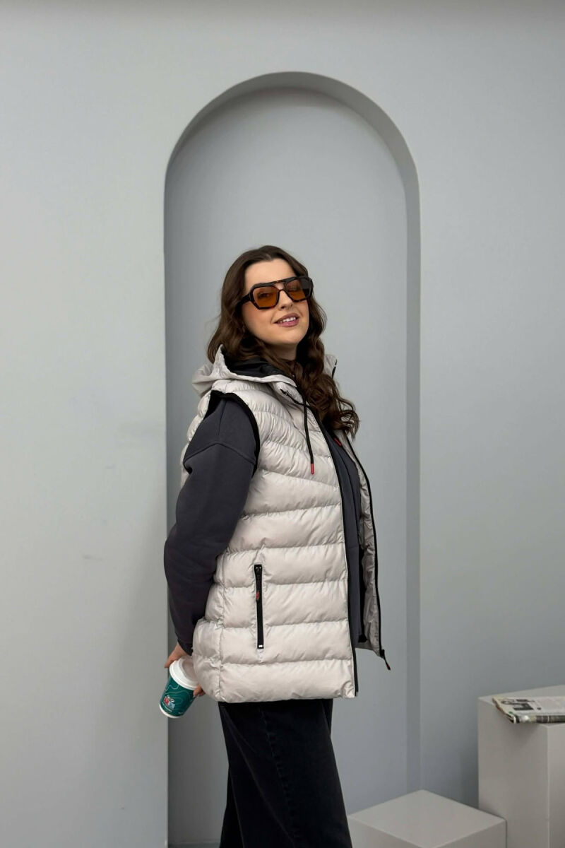 ONE COLOR HOODED SIMPLE WOMEN VEST LIGHT GREY/GZ - 3