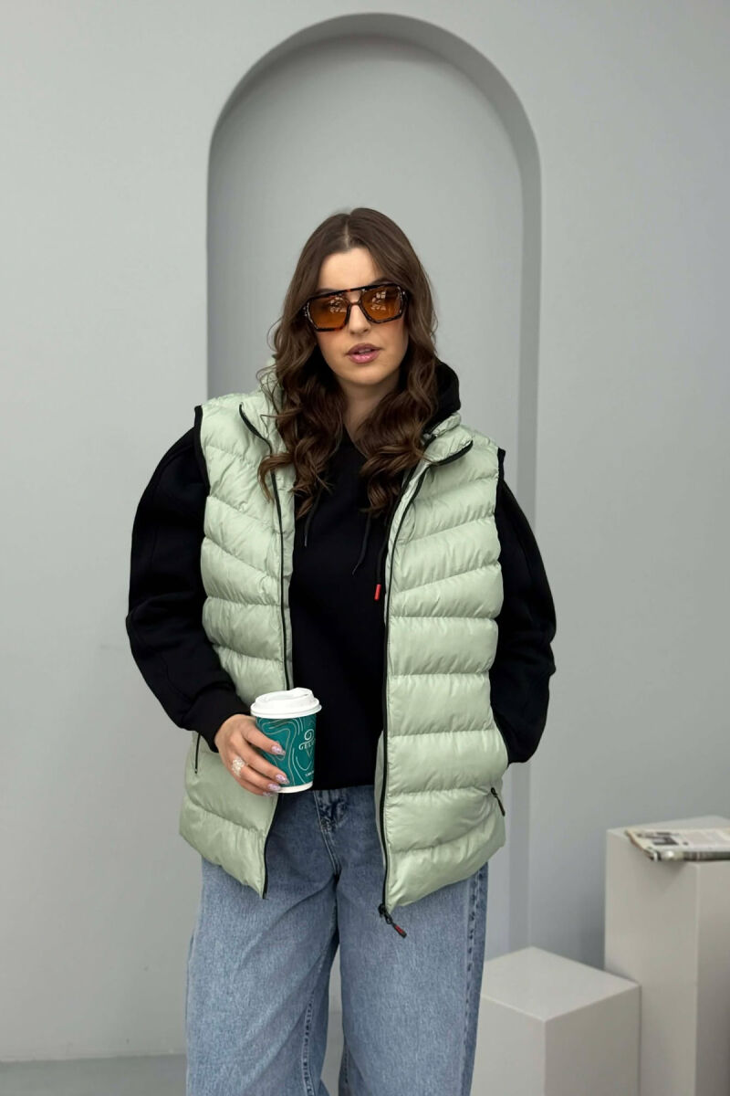 ONE COLOR HOODED SIMPLE WOMEN VEST MINT/MENTE - 2