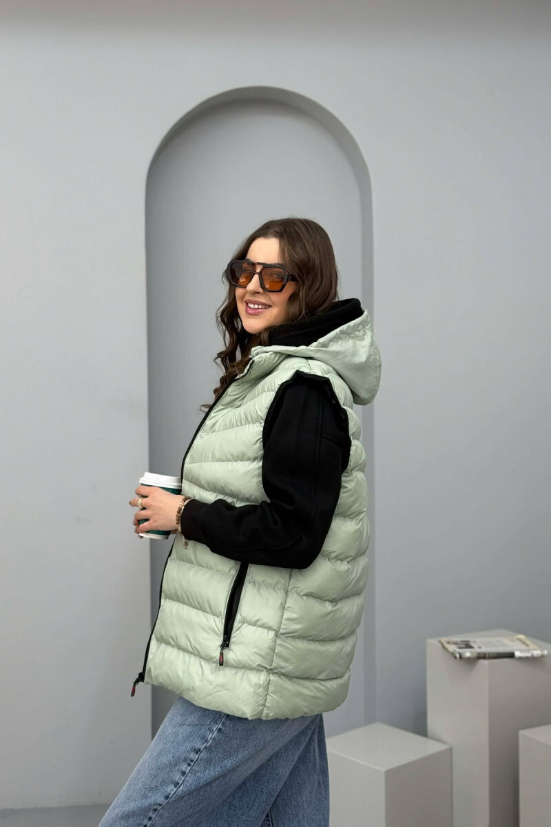 ONE COLOR HOODED SIMPLE WOMEN VEST MINT/MENTE - 3