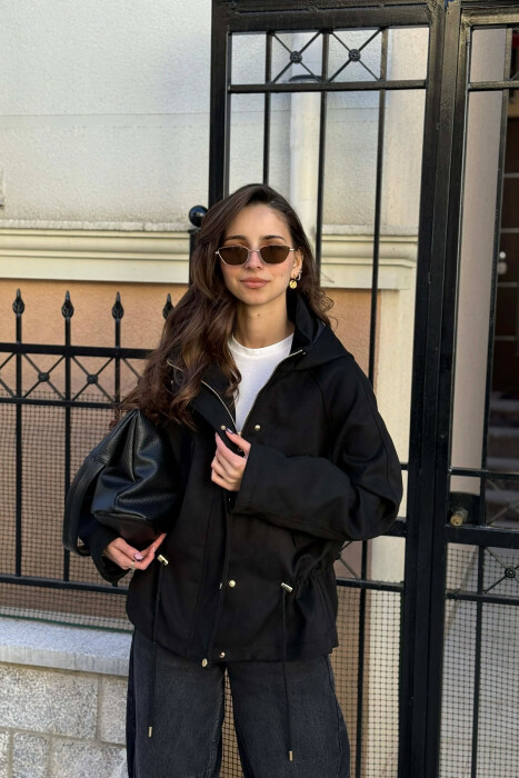 ONE COLOR HOODED WOMEN JACKET BLACK/ E ZEZE - 3