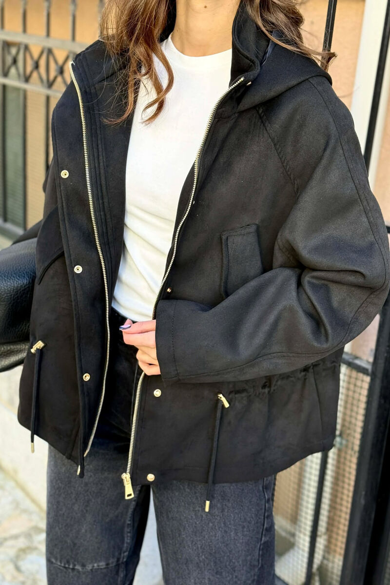 ONE COLOR HOODED WOMEN JACKET BLACK/ E ZEZE - 4