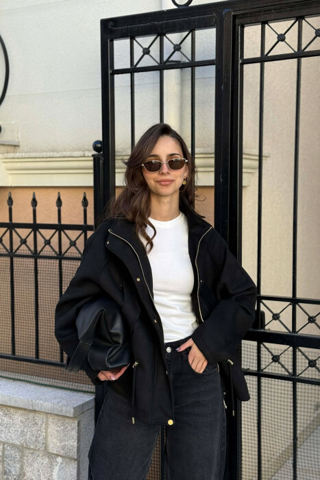 ONE COLOR HOODED WOMEN JACKET BLACK/ E ZEZE - 1