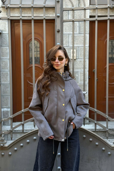 ONE COLOR HOODED WOMEN JACKET GREY/GRI 