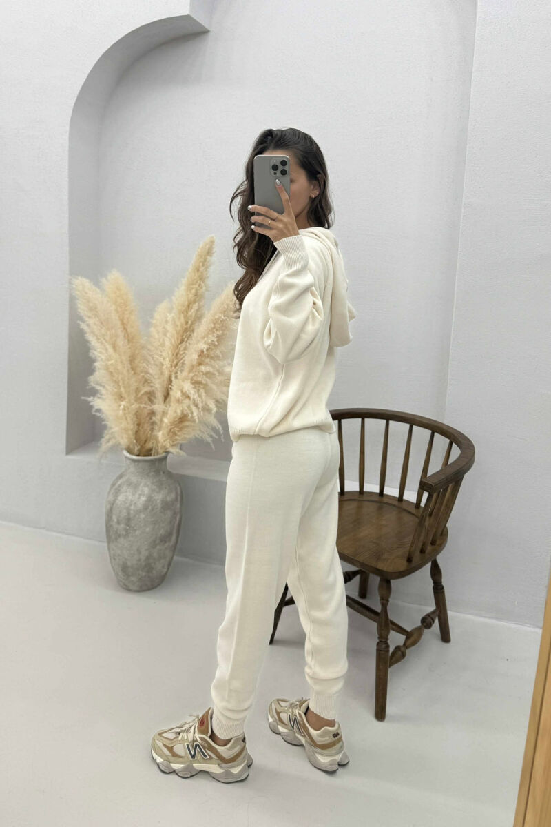 ONE COLOR HOODED WOMEN KNIT SET CREAM/KREM - 3