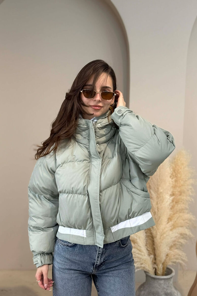 ONE COLOR HOODED ZIPPER CROPPED WOMAN PUFFER JACKET MINT/MENTE - 3