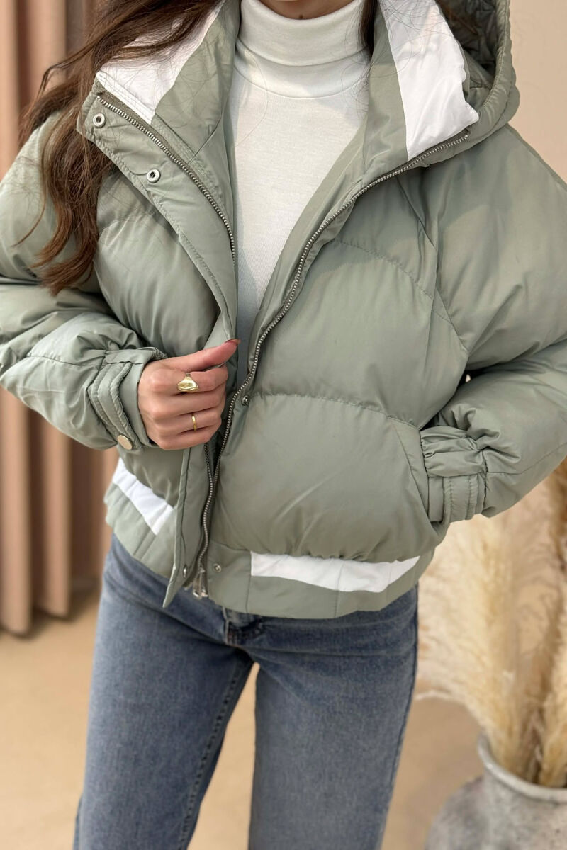 ONE COLOR HOODED ZIPPER CROPPED WOMAN PUFFER JACKET MINT/MENTE - 5