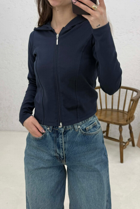 ONE COLOR HOODED ZIPPER WOMAN JACKET BLUE/BLU - 3
