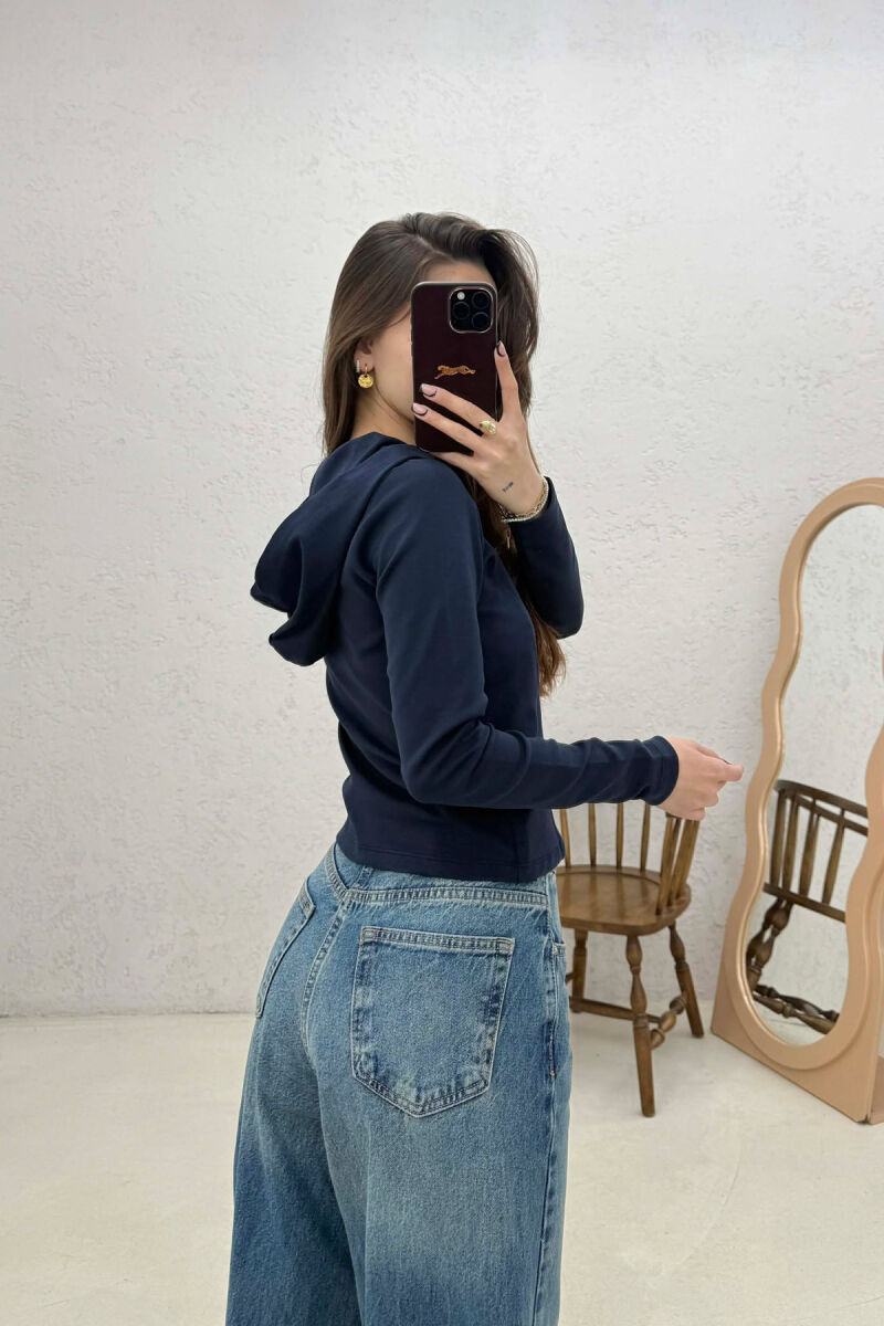 ONE COLOR HOODED ZIPPER WOMAN JACKET BLUE/BLU - 4