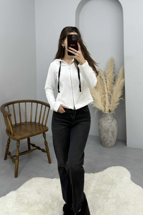 ONE COLOR HOODED ZIPPER WOMEN JACKET WHITE-E BARDHE 