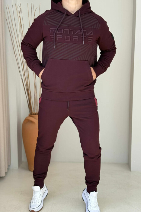 ONE COLOR HOODIE+JOGGERS MEN SET BURGUNDY/VISHNJE - 1