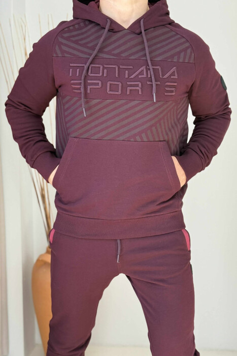 ONE COLOR HOODIE+JOGGERS MEN SET BURGUNDY/VISHNJE - 3