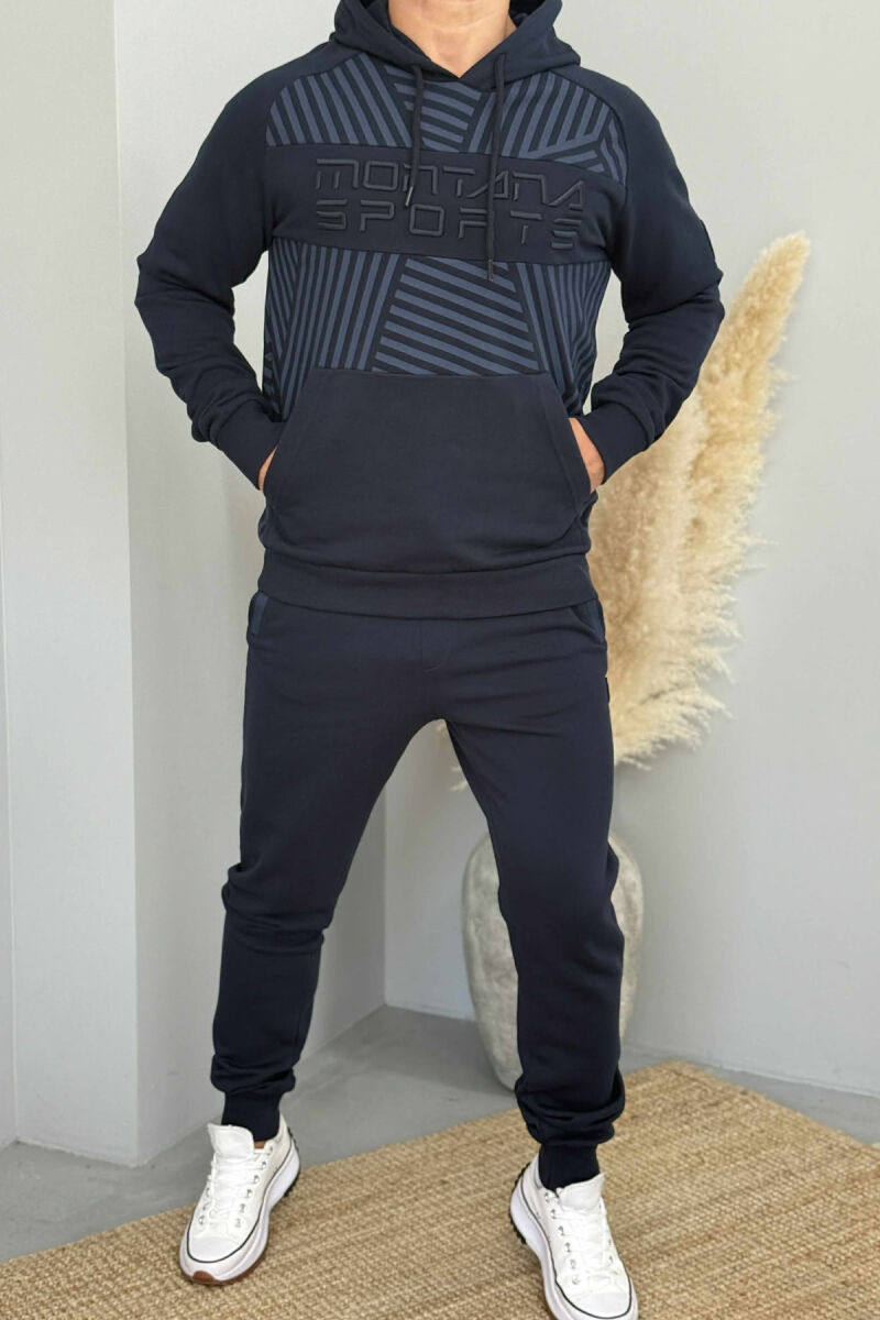 ONE COLOR HOODIE+JOGGERS MEN SET DARK BLUE/BEE - 1